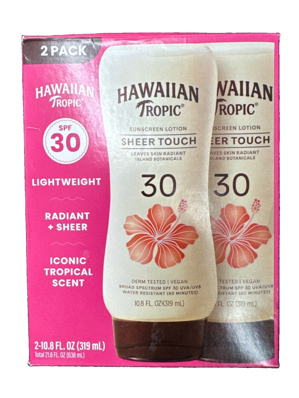 Hawaiian Tropic Sheer Touch Sunscreen Lotion SPF 30 2 x 10.8 Fl Oz Open Box